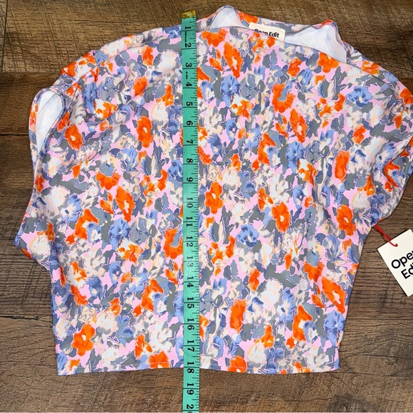 NEW Open Edit Asymmetrical Off-Shoulder Blouse in Pink Sky Floral - Picture 11 of 16